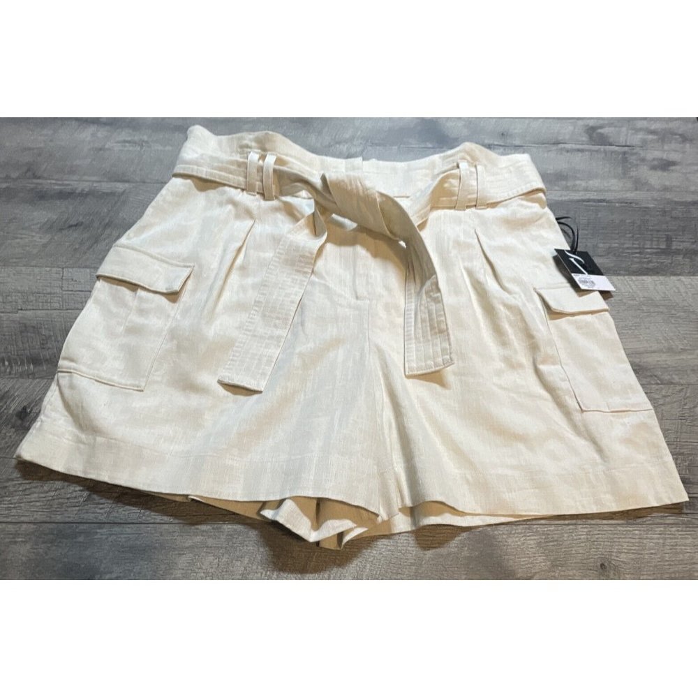 Simply Vera Linen Shorts Womens 2XL Khaki High Waist Lined Cargo Pockets NEW